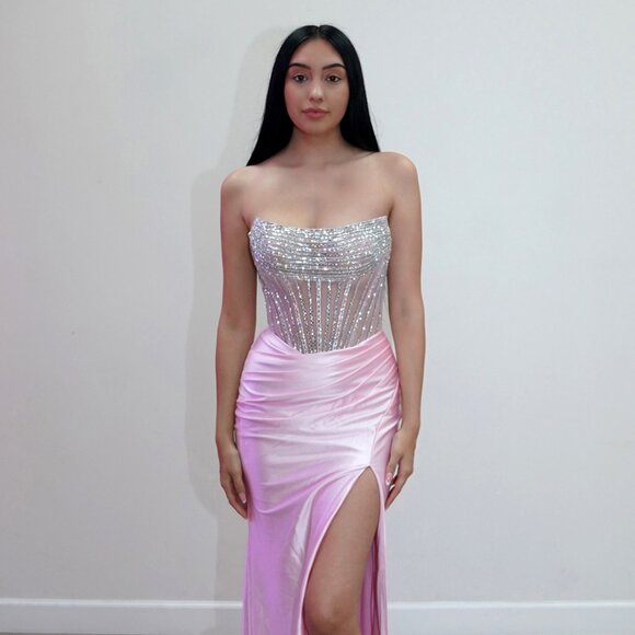 New Strapless Graduation Gown w/ Rhinestones Embroidery & Scoop Neck JT2729H - Picture 1 of 8